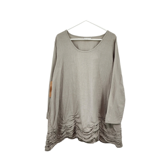 Homefrocks Women's Linen Peasant Ruched Tunic Top - Picture 1 of 6